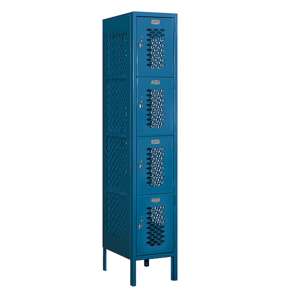 4 Tier Vented Locker, 12"Wx66"Hx18"D, 4 Door, Blue, Unassembled